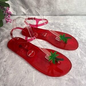 KATY Perry Womens The Geli-Pvc Ankle Strap Palm Tree Sandals Red Size 11